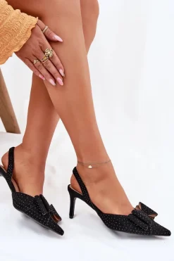 Clearance Zdobione Szpilki Z Odkrytą Piętą I Kokardką Czarne Nilandriela Damskie Czółenka Klasyczne