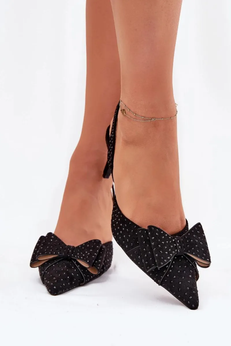 Clearance Zdobione Szpilki Z Odkrytą Piętą I Kokardką Czarne Nilandriela Damskie Czółenka Klasyczne