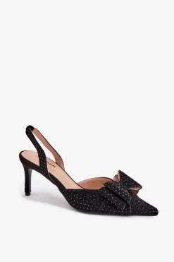 Clearance Zdobione Szpilki Z Odkrytą Piętą I Kokardką Czarne Nilandriela Damskie Czółenka Klasyczne