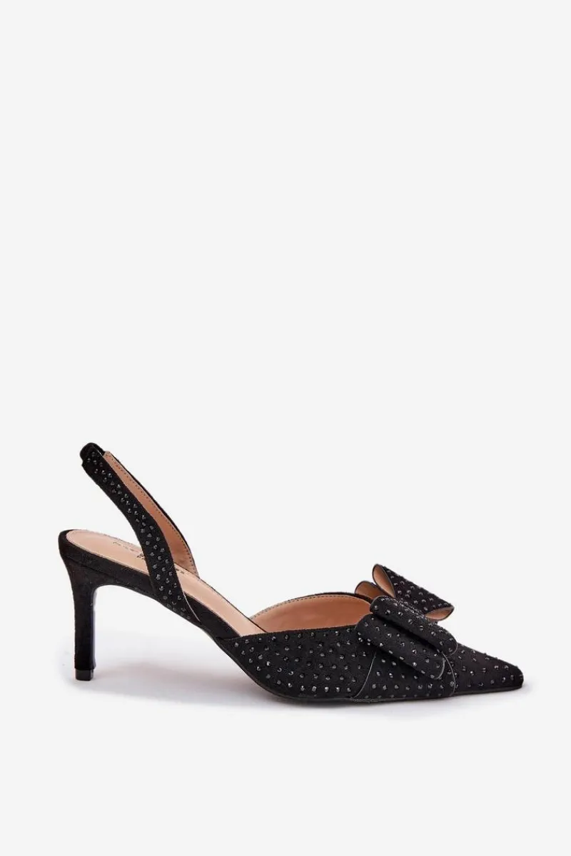 Clearance Zdobione Szpilki Z Odkrytą Piętą I Kokardką Czarne Nilandriela Damskie Czółenka Klasyczne