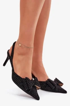 Clearance Zdobione Szpilki Z Odkrytą Piętą I Kokardką Czarne Nilandriela Damskie Czółenka Klasyczne