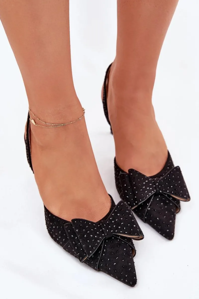 Clearance Zdobione Szpilki Z Odkrytą Piętą I Kokardką Czarne Nilandriela Damskie Czółenka Klasyczne