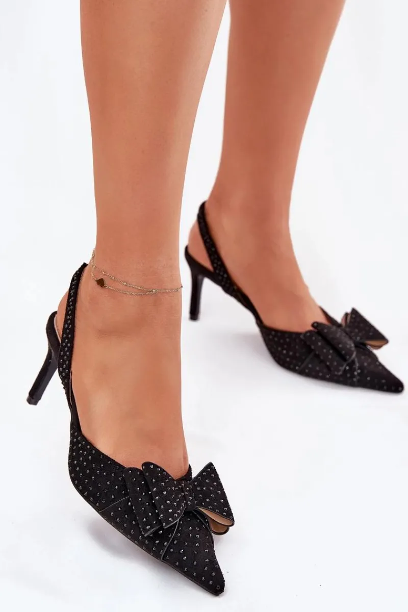 Clearance Zdobione Szpilki Z Odkrytą Piętą I Kokardką Czarne Nilandriela Damskie Czółenka Klasyczne