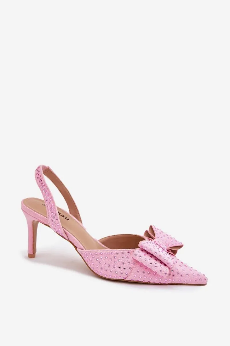 Czółenka Klasyczne>Boto Zdobione Szpilki Z Odkrytą Piętą I Kokardką Różowe Nilandriela