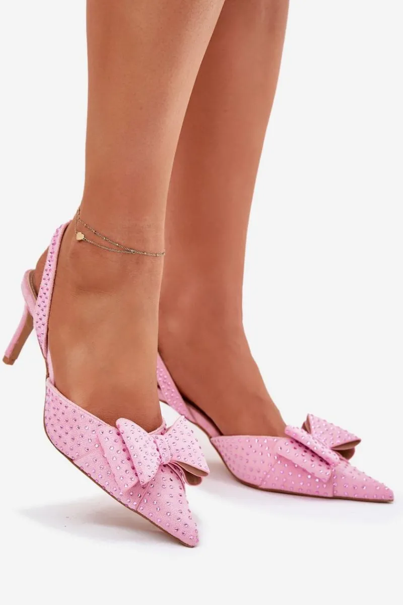 Czółenka Klasyczne>Boto Zdobione Szpilki Z Odkrytą Piętą I Kokardką Różowe Nilandriela
