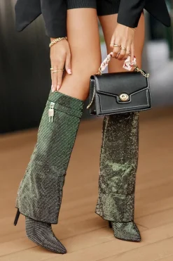 Online Zdobione Wsuwane Kozaki Na Szpilce Z Wywiniętą Cholewką Czarne Enathlin Damskie Kozaki Ocieplane|Kozaki Na Szpilce