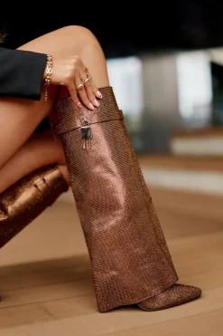 Clearance Zdobione Wsuwane Kozaki Na Szpilce Z Wywiniętą Cholewką Brązowe Enathlin Damskie Kozaki Ocieplane|Kozaki Na Szpilce