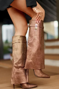 Clearance Zdobione Wsuwane Kozaki Na Szpilce Z Wywiniętą Cholewką Brązowe Enathlin Damskie Kozaki Ocieplane|Kozaki Na Szpilce