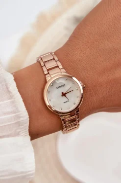 Discount Ernest Zegarek Damski Na Bransolecie Z Cyrkoniami Różowe Złoto E87006