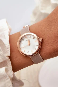 Best Ernest Zegarek Damski Na Cienkim Eko Skórzanym Pasku Beżowy E62146