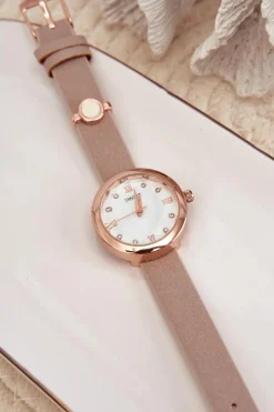 Best Ernest Zegarek Damski Na Cienkim Eko Skórzanym Pasku Beżowy E62146