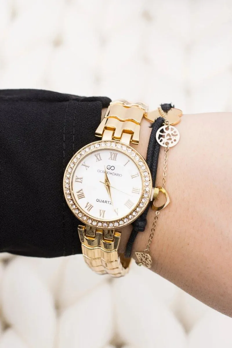 Zegarki>Giorgio&Dario Zegarek Damski Złoty z Bransoletą Kryształy