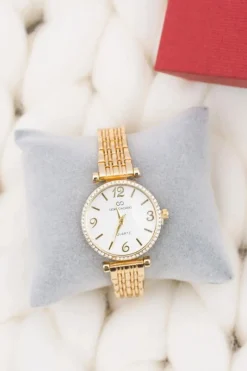 Zegarek Damski Złoty z Bransoletą Kryształki Zegarki