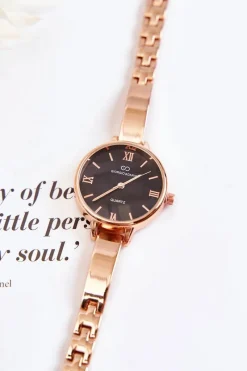 Zegarek Na Bransolecie Giorgio & Dario Z Czarną Tarczą Różowe Złoto Zegarki