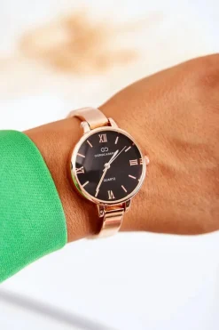 Zegarek Na Bransolecie Giorgio & Dario Z Czarną Tarczą Różowe Złoto Zegarki