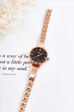 Zegarek Na Bransolecie Giorgio & Dario Z Czarną Tarczą Różowe Złoto Zegarki