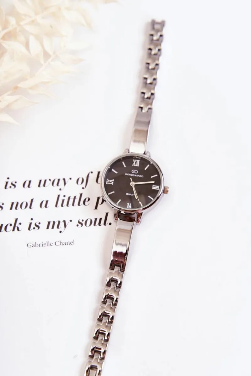 Zegarki>Giorgio&Dario Zegarek Na Bransolecie Giorgio & Dario Z Czarną Tarczą Srebrny