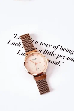 Outlet Zegarek Na Bransolecie Mesh Bez Niklu Różowe Złoto Zegarki