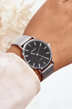 Best Ernest Zegarek Na Bransolecie Mesh Srebrny