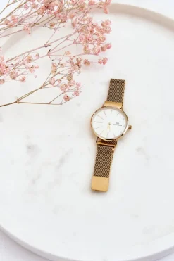 New Zegarek Na Bransolecie Mesh Złoto-Biały Zegarki
