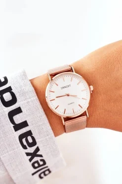 Outlet Zegarek Na Bransolecie Mesh Różowe Złoto Zegarki