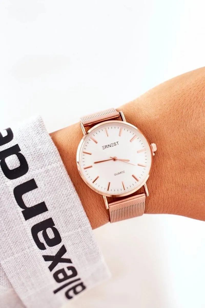 Outlet Zegarek Na Bransolecie Mesh Różowe Złoto Zegarki