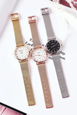 Outlet Zegarek Na Bransolecie Mesh Różowe Złoto Zegarki