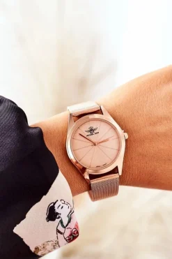 Hot Zegarek Na Bransolecie Mesh Różowe Złoto Zegarki