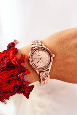 Outlet Zegarek Na Bransolecie Z Cyrkoniami Różowe Złoto Zegarki