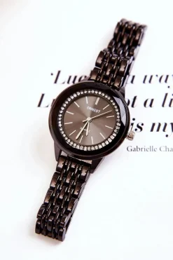 Sale Ernest Zegarek Na Bransolecie Z Cyrkoniami Czarny