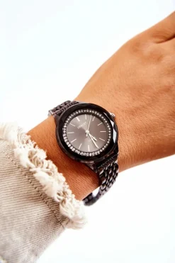 Sale Ernest Zegarek Na Bransolecie Z Cyrkoniami Czarny