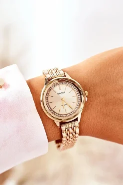 New Zegarek Na Bransolecie Z Cyrkoniami Złoty Zegarki