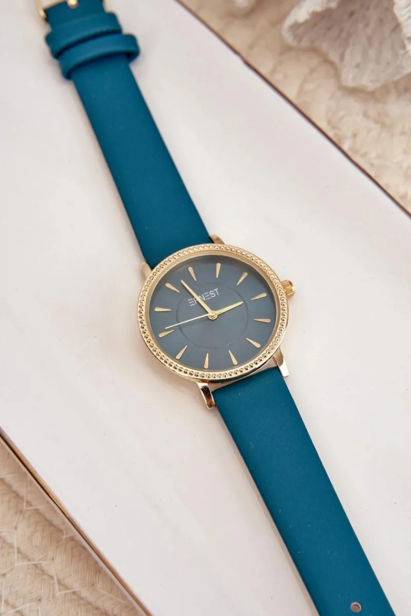 Sale Ernest Zegarek Na Eko Skórzanym Pasku Bez Niklu Turkusowy E62155D