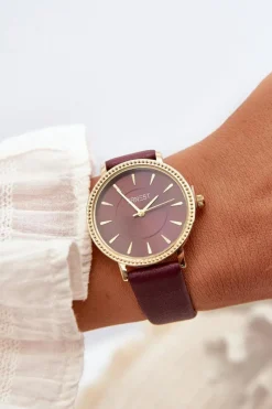 Zegarki>Ernest Zegarek Na Eko Skórzanym Pasku Bez Niklu Fioletowy E62155D