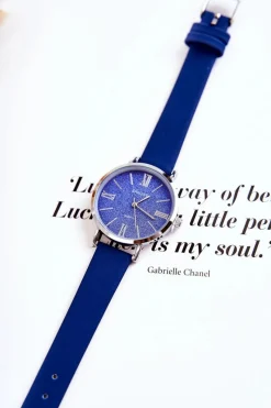 New Zegarek Na Skórzanym Pasku Bez Niklu Ciemnoniebieski Zegarki