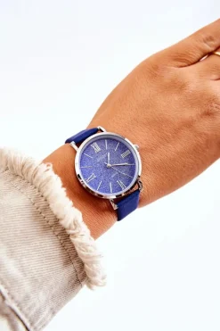 New Zegarek Na Skórzanym Pasku Bez Niklu Ciemnoniebieski Zegarki