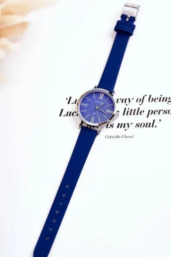 New Zegarek Na Skórzanym Pasku Bez Niklu Ciemnoniebieski Zegarki