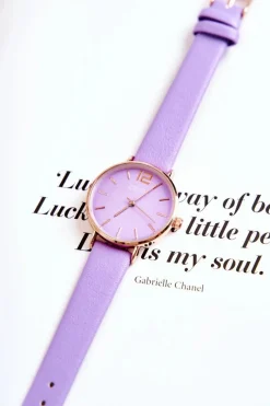 Hot Ernest Zegarek Na Skórzanym Pasku Bez Niklu Ciemnofioletowy