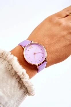 Hot Ernest Zegarek Na Skórzanym Pasku Bez Niklu Ciemnofioletowy