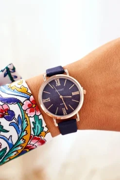 Hot Zegarek Na Skórzanym Pasku Bez Niklu Granatowy Zegarki