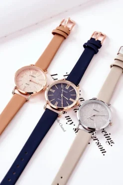 Hot Zegarek Na Skórzanym Pasku Bez Niklu Granatowy Zegarki