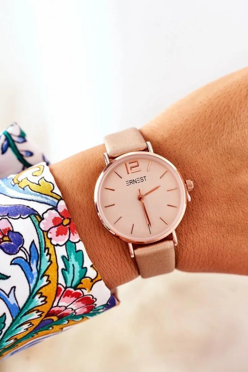 Zegarek Na Skórzanym Pasku Bez Niklu Złoty Zegarki