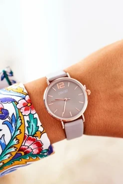 Outlet Zegarek Na Skórzanym Pasku Bez Niklu Szary Zegarki