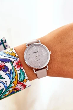 Outlet Zegarek Na Skórzanym Pasku Bez Niklu Szary Zegarki