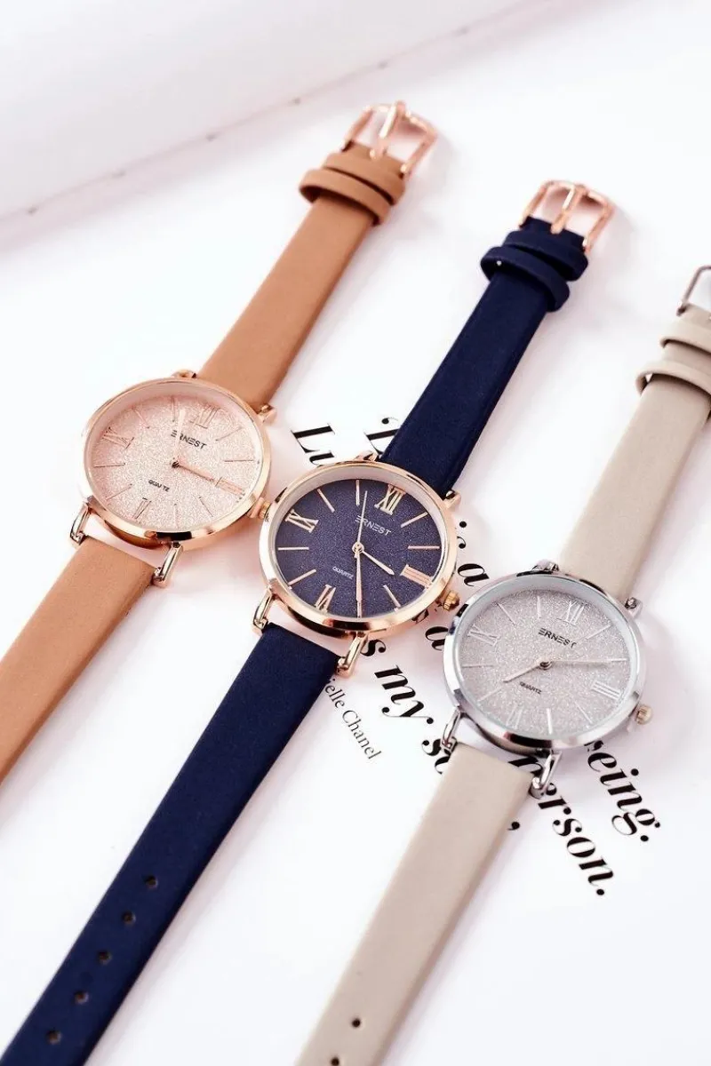 Outlet Zegarek Na Skórzanym Pasku Bez Niklu Szary Zegarki