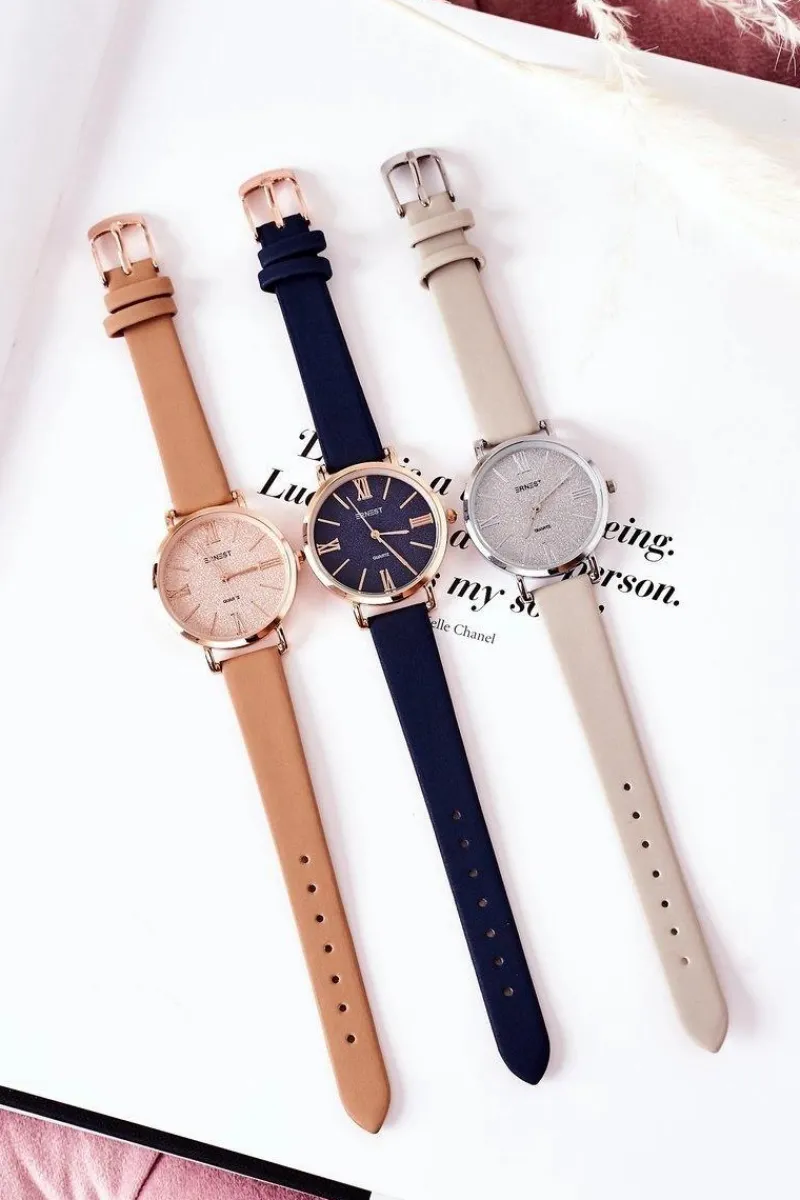 Outlet Zegarek Na Skórzanym Pasku Bez Niklu Szary Zegarki