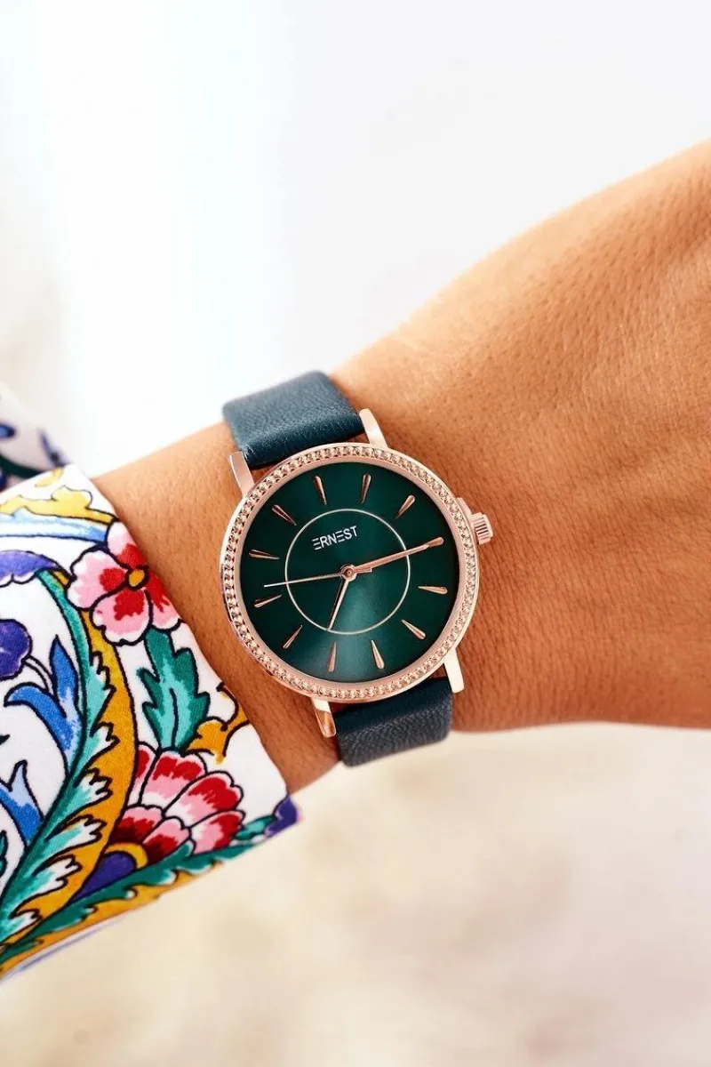 Hot Zegarek Na Skórzanym Pasku Bez Niklu Butelkowa Zieleń Zegarki