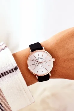 Discount Zegarek Na Skórzanym Pasku Czarny Zegarki