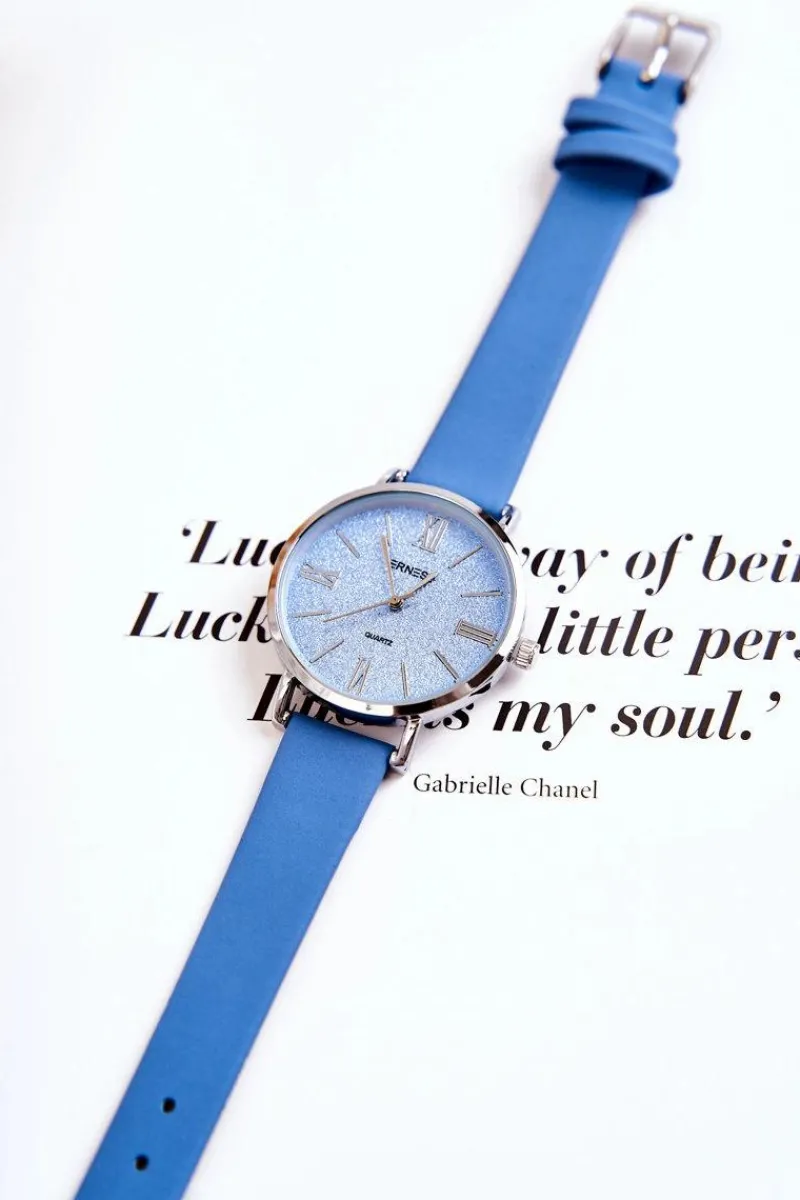 Zegarek Na Skórzanym Pasku Bez Niklu Niebieski Zegarki