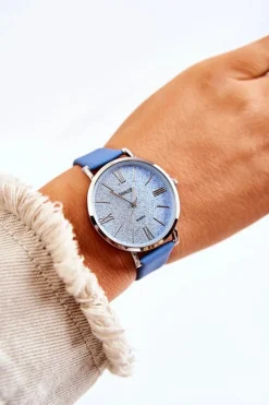 Zegarek Na Skórzanym Pasku Bez Niklu Niebieski Zegarki